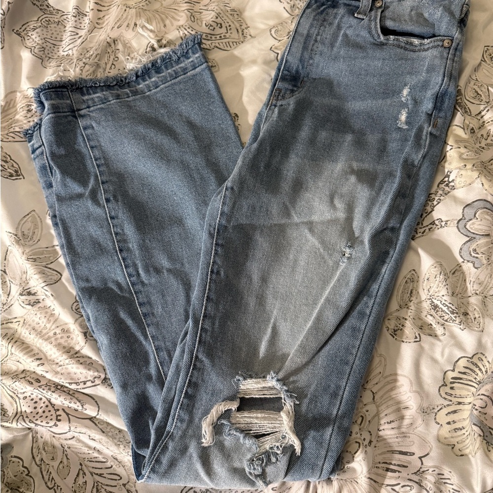 Altar'd State Light Blue Distressed Flare Jeans